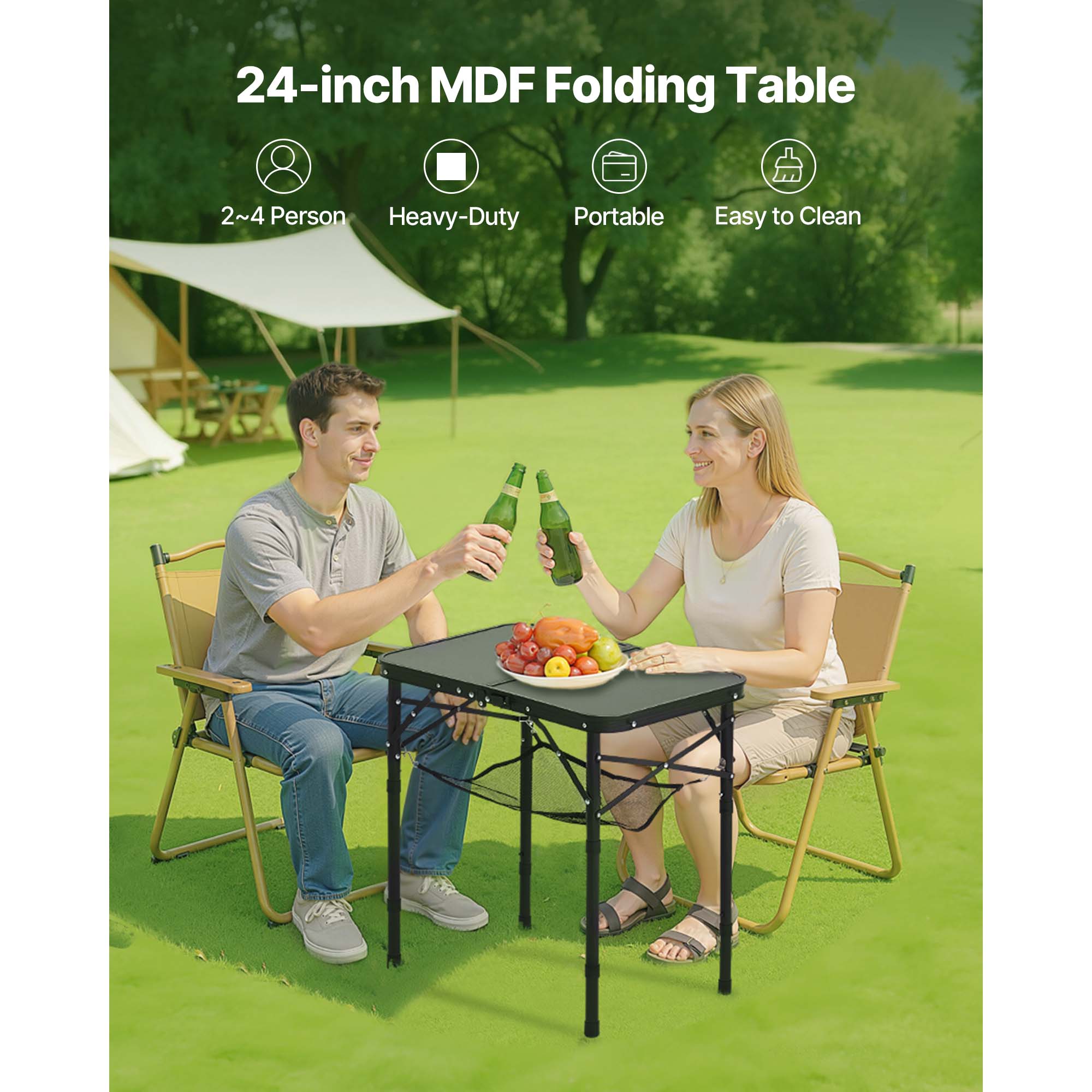 2ft Folding Portable Camping Table Aluminum Outdoor Table Adjustable Height_voghion.com